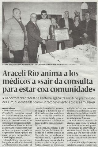 Araceli Río recibe el premio Billó de Ouro, que entiende como "un recoñecemento a todas as mulleres"